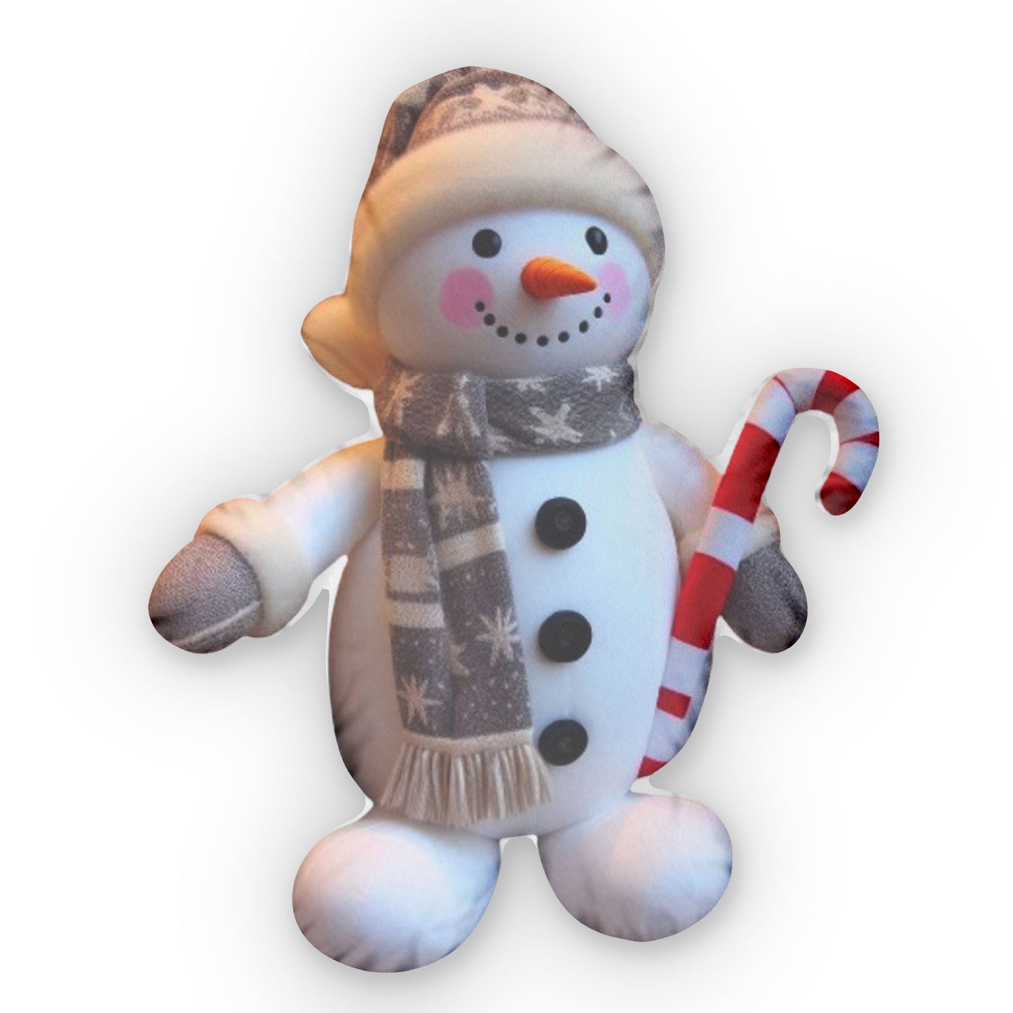 Snowman Candy Cane Christmas, Winter Gift, Plush Shaped Pillow