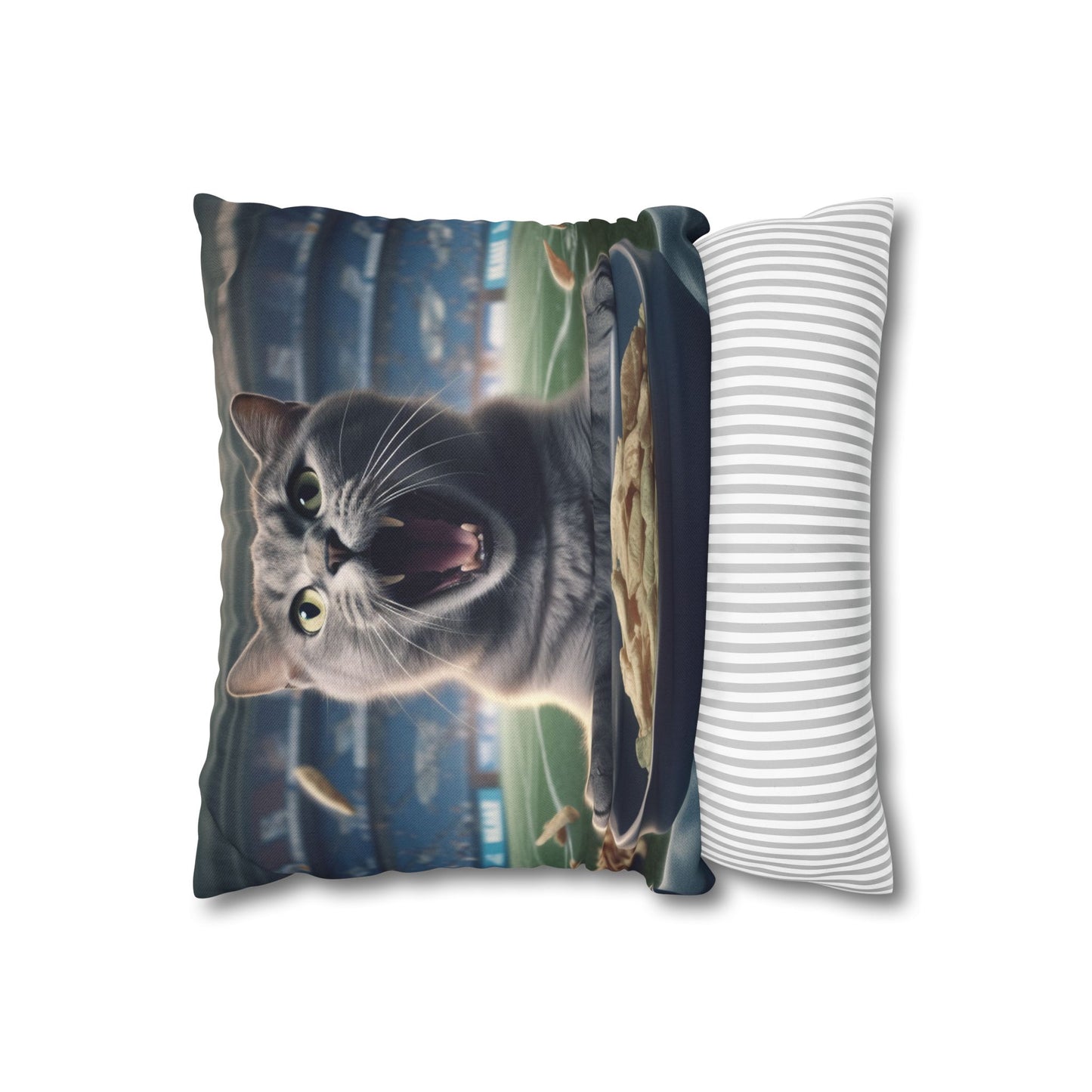 Halftime Football Feline: Screaming Sports Fan Cat Stadium Food Kitten - Spun Polyester Square Pillow Case