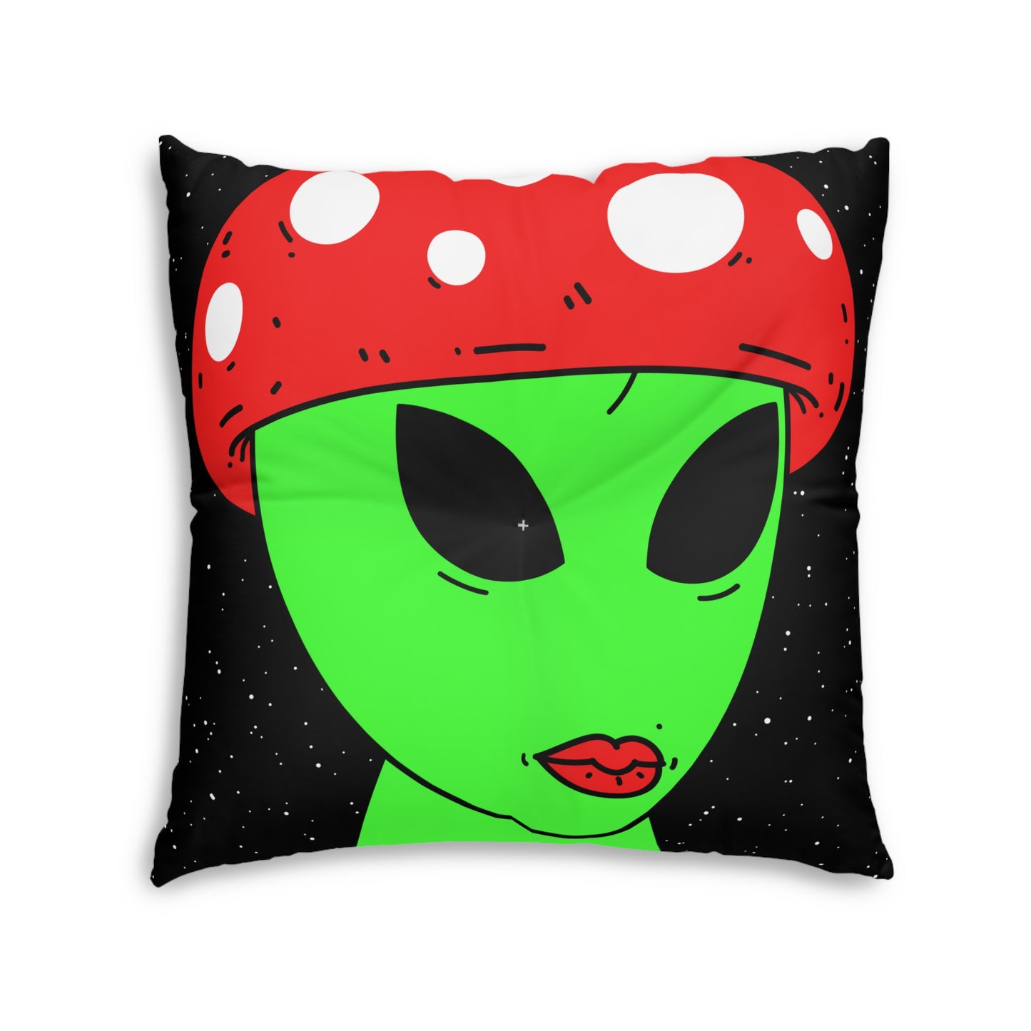 Multi Visitor (2) Green Alien w/ Devil Wings + Mushroom Head Tufted Floor Pillow, Square