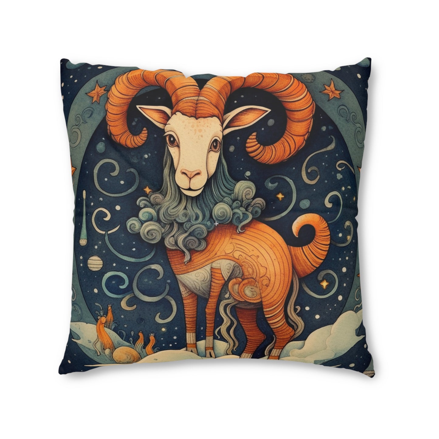 Capricorn Zodiac Children's Book Style Humorous Design - Tufted Floor Pillow, Square