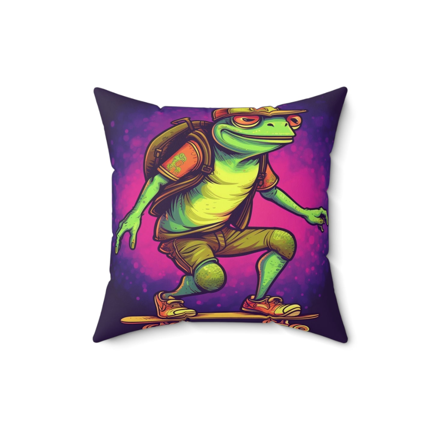 Frog Skateboarder Galactic Anime Hip Hop Spun Polyester Square Pillow