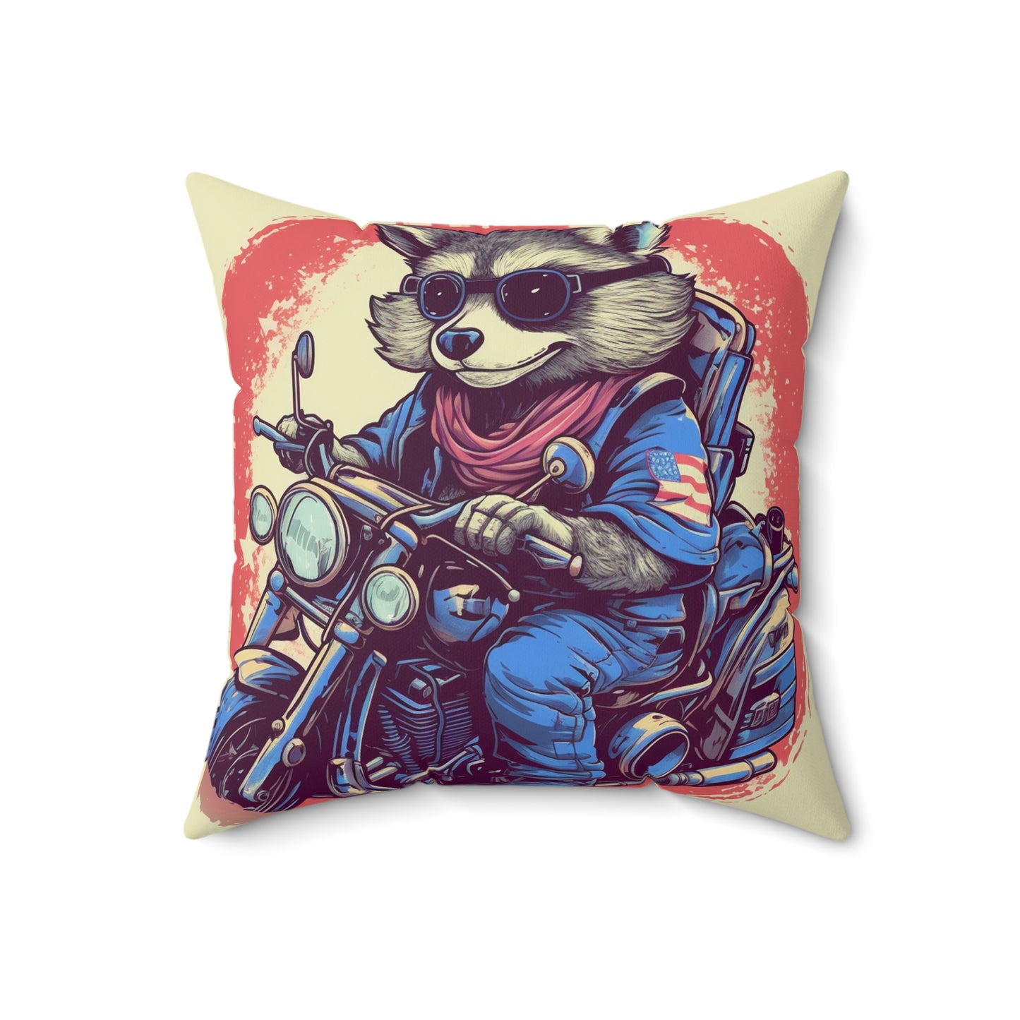 Patriotic Biker Raccoon Rider USA Style Animal Spun Polyester Square Pillow