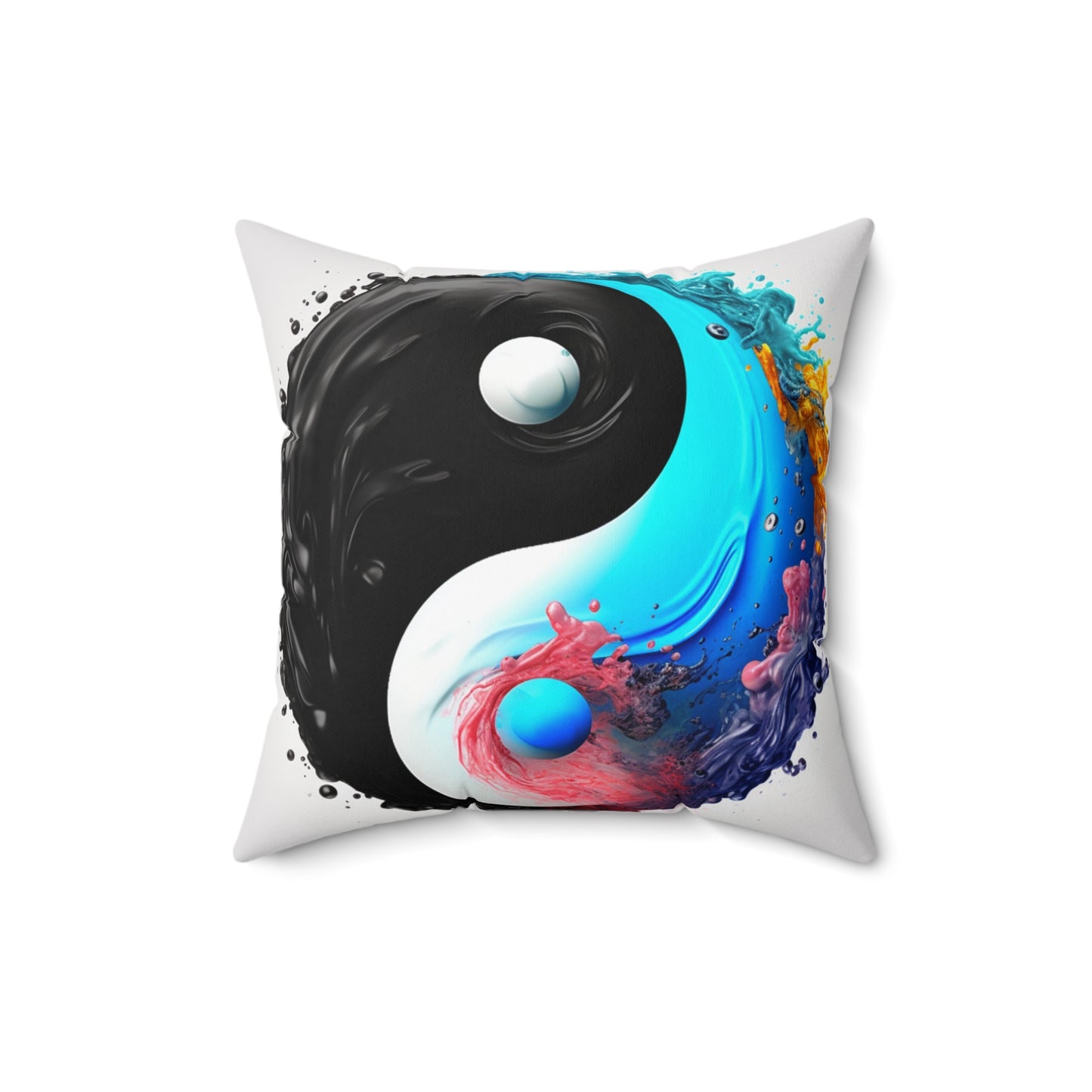 Yin Yang Symbol, Colorful Paint Style - Artistic Decor - Spun Polyester Square Pillow