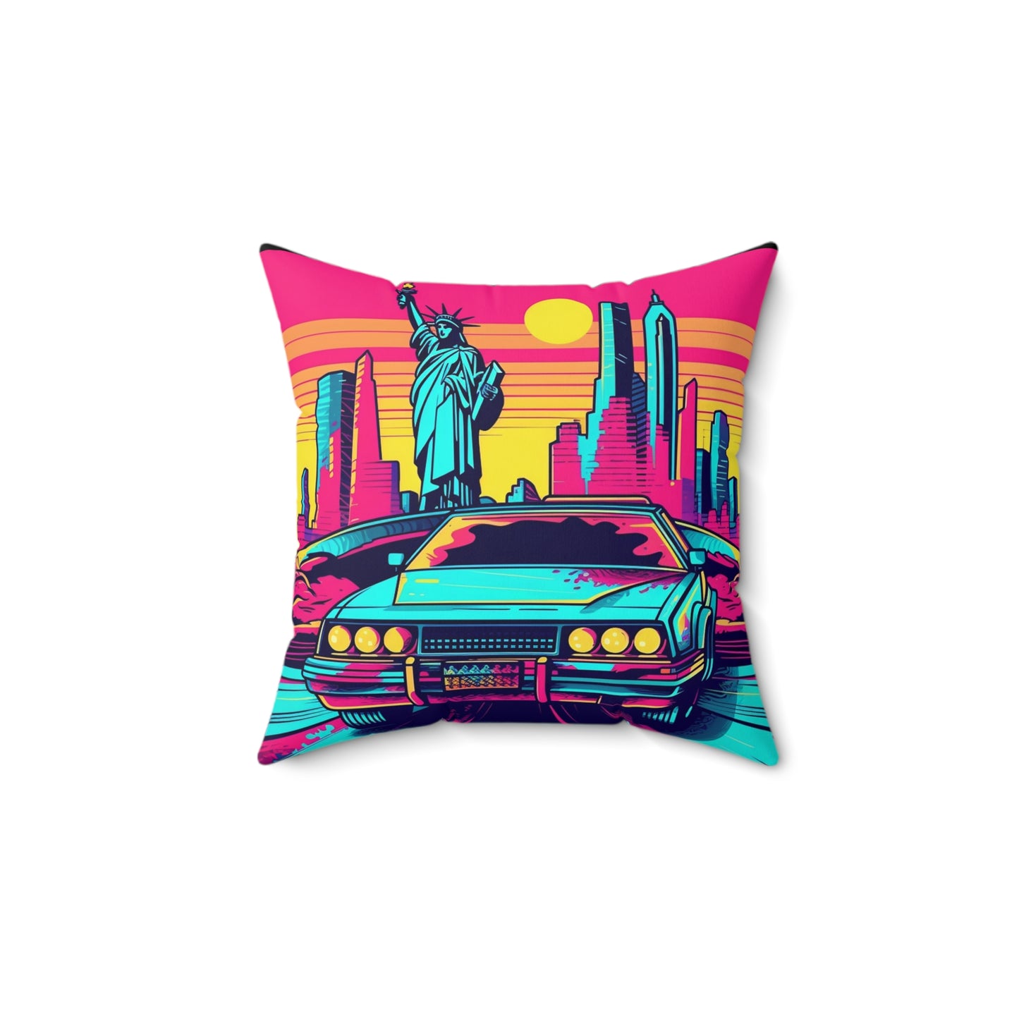 Statue of Liberty USA Car Drive Graphic Spun Polyester Square Pillow