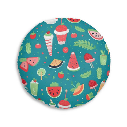 Quirky Summer Food Watermelon Ice Cream Cocktail Pattern Tufted Floor Pillow, Round