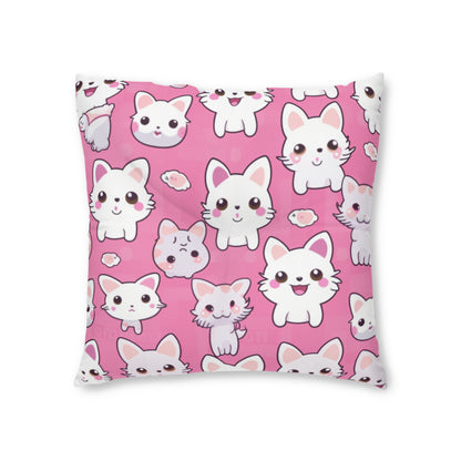 Adorable Cartoon-Style Anime Kitten, Cat, Kitty Pattern - Cute and Colorful - Tufted Floor Pillow, Square