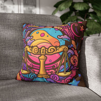 Cosmic Libra - Trippy Psychedelic Cartoon Art Zodiac Sign - Spun Polyester Square Pillow Case