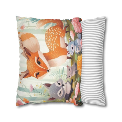 Cute Woodland Creatures Whimsical Animal Art Spun Polyester Square Pillow Case