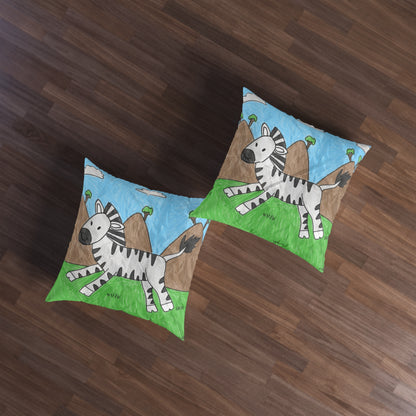 Zebra Graphic Hipster Zebra Animal Tufted Floor Pillow, Square