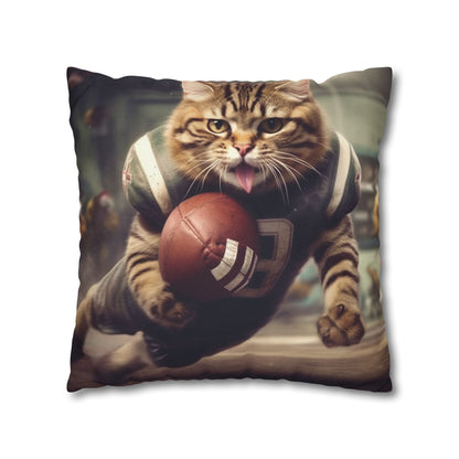 Football Field Felines: Kitty Cats in Sport Tackling Scoring Game Position - Spun Polyester Square Pillow Case