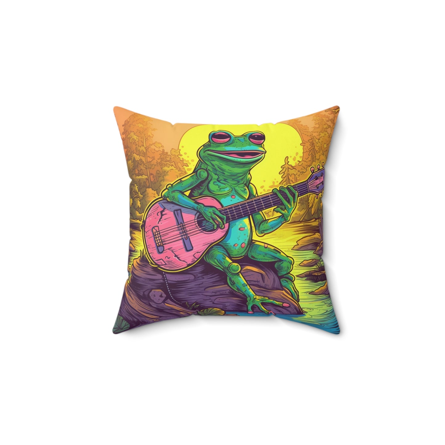 Pink Guitar Swamo Frog Outdoor Adventure Music Graphic Spun Polyester Square Pillow