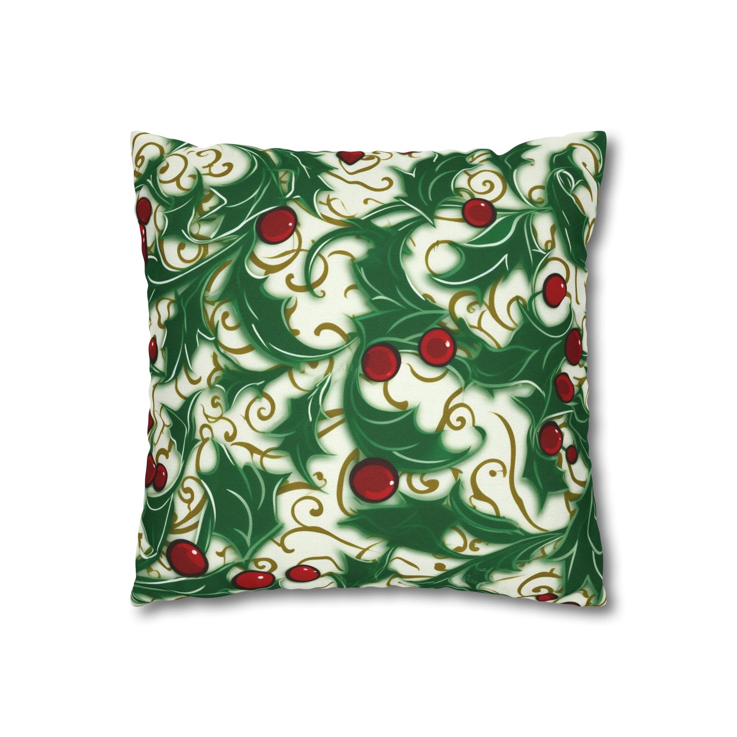 Holiday Elegance: Christmas Holly Swirls Design - Spun Polyester Square Pillow Case