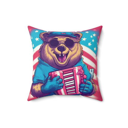 Accordion Musical Bear USA American Style Animal Spun Polyester Square Pillow