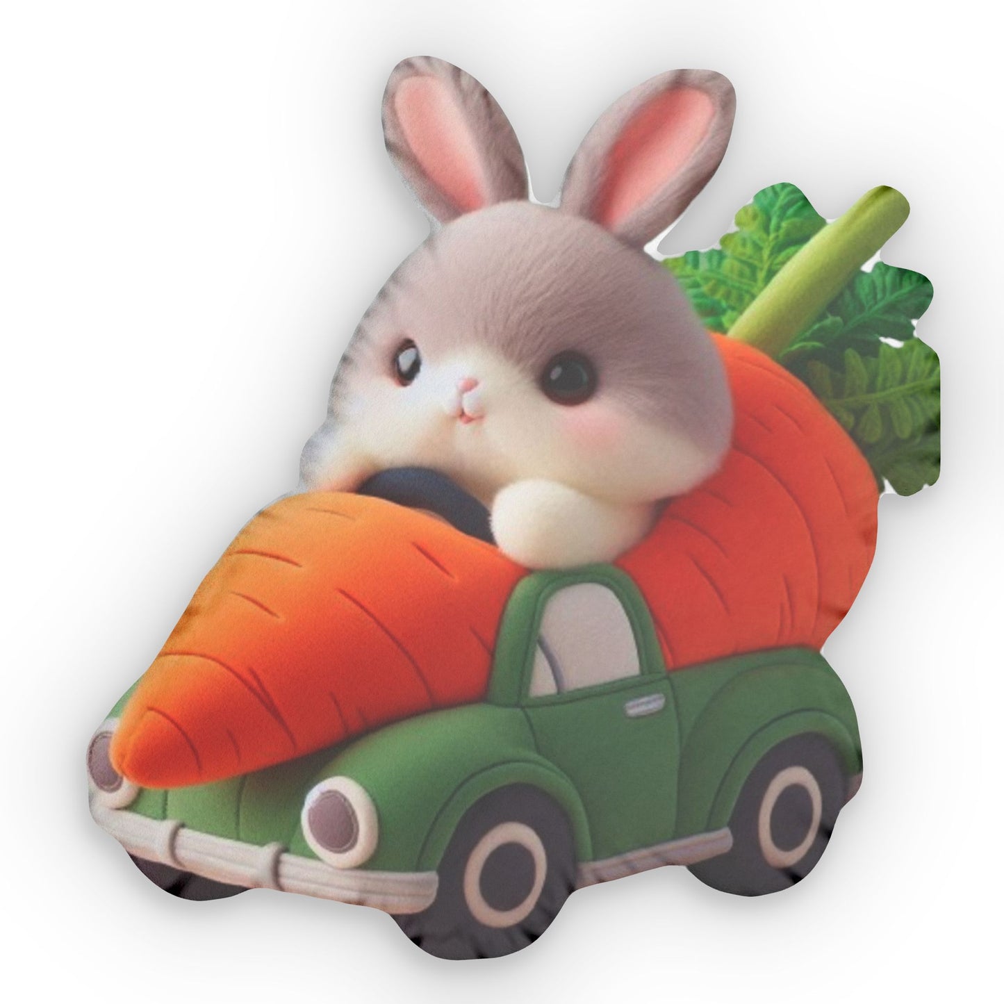 Bunny Driving Carrot Shaped Car Plush Shaped Pillow