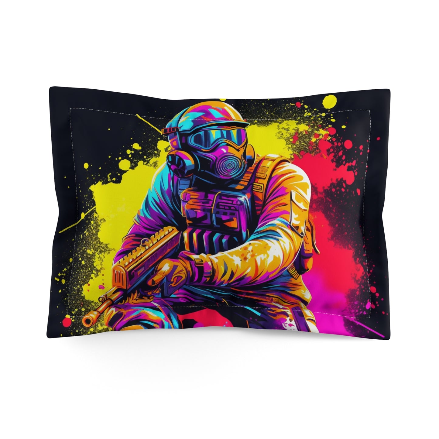 Paintball Action Sport: Player in Battle, Paint Splatter - Microfiber Pillow Sham