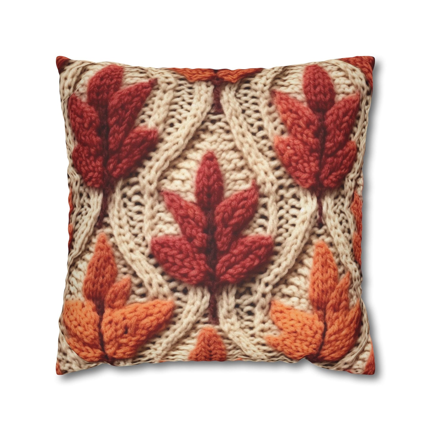 Crochet Fall Leaves: Harvest Rustic Design - Golden Browns -Woodland Maple Magic - Spun Polyester Square Pillow Case