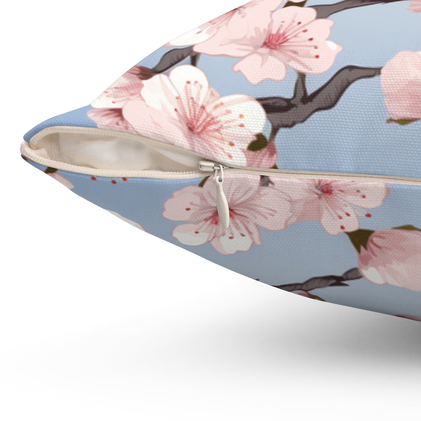 Cherry Blossom Tree Blue Bird Spun Polyester Square Pillow