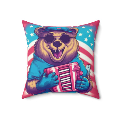 Accordion Musical Bear USA American Style Animal Spun Polyester Square Pillow