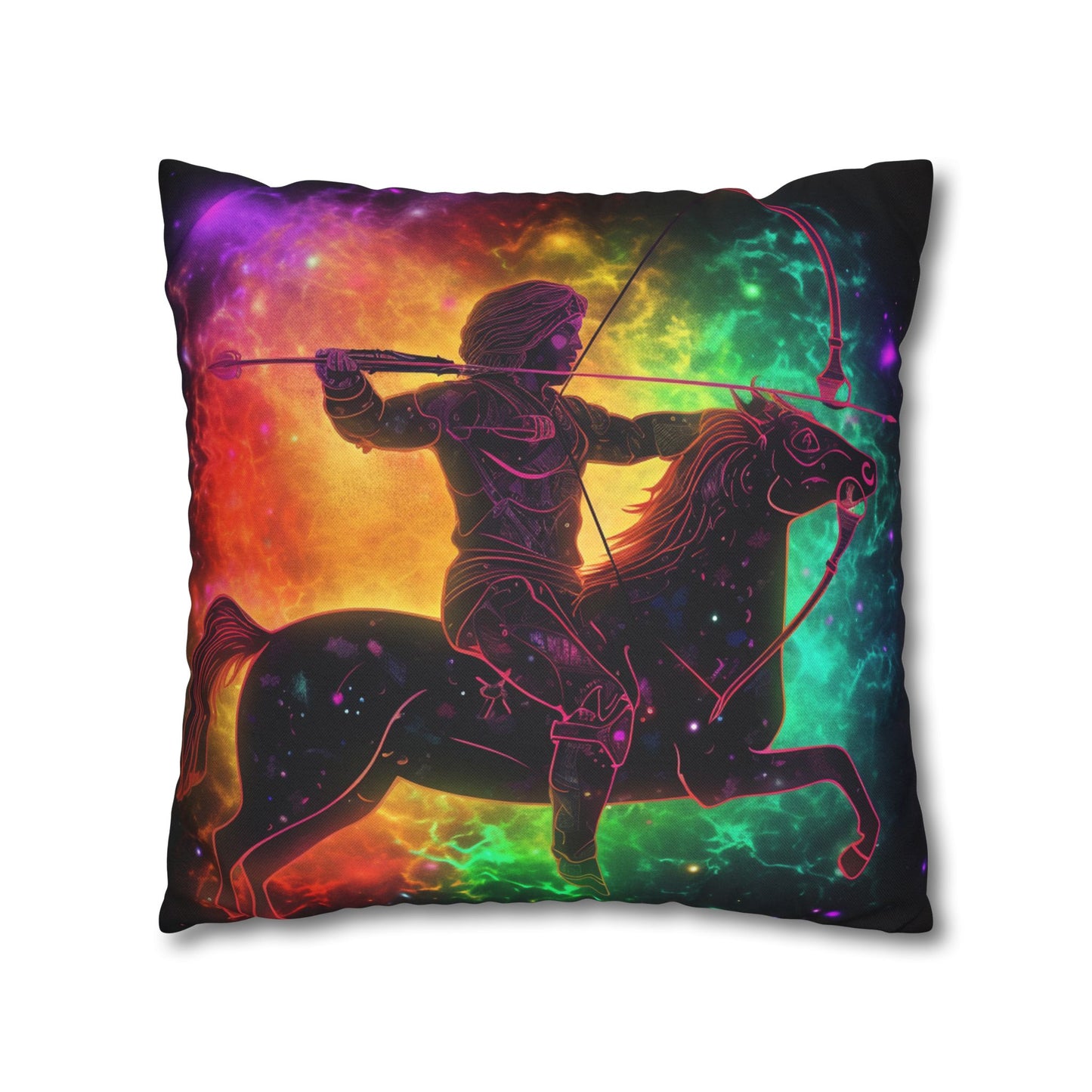 Colorful Sagittarius Zodiac Sign - Star Universe Theme - Spun Polyester Square Pillow Case