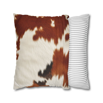 Hair Cowhide Leather Natural Design Tough Durable Rugged Style - Spun Polyester Square Pillow Case