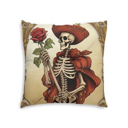 Death Card Tarot - Skeleton, Rose, and Transformation Journey - Tufted Floor Pillow, Square