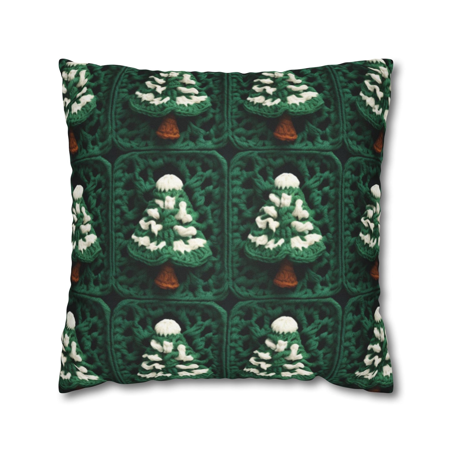 Evergreen Christmas Trees Crochet, Festive Pine Tree Holiday Craft, Yuletide Forest, Winter - Spun Polyester Square Pillow Case