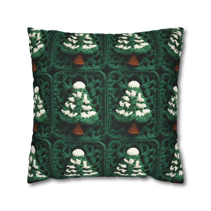 Evergreen Christmas Trees Crochet, Festive Pine Tree Holiday Craft, Yuletide Forest, Winter - Spun Polyester Square Pillow Case