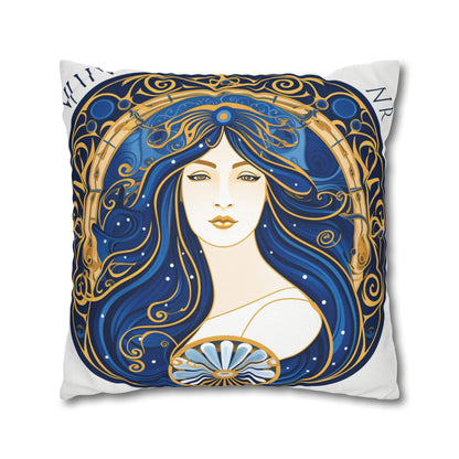 Virgo Zodiac Circular Symmetry in Gold Royal Blue - Spun Polyester Square Pillow Case