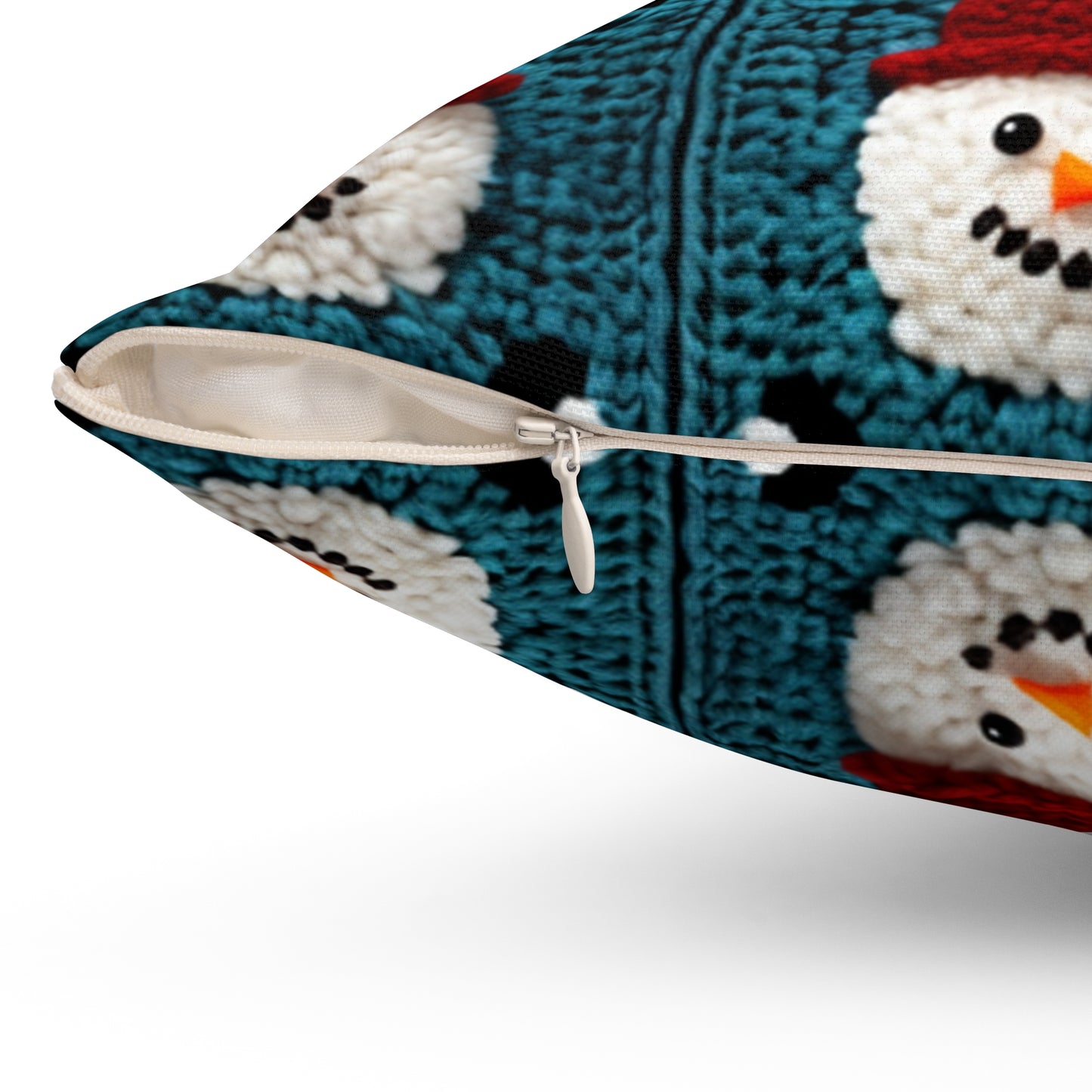 Snowman Crochet Craft, Festive Yuletide Cheer, Winter Wonderland - Spun Polyester Square Pillow