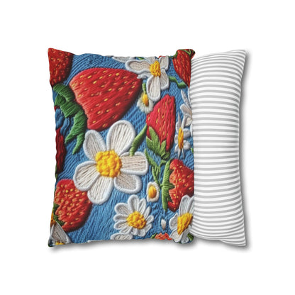 Orchard Berries: Juicy Sweetness from Nature's Garden - Fresh Strawberry Elegance - Spun Polyester Square Pillow Case