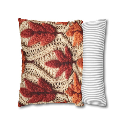 Crochet Fall Leaves: Harvest Rustic Design - Golden Browns -Woodland Maple Magic - Spun Polyester Square Pillow Case