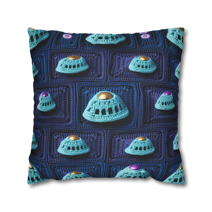 Spaceship UFO Crochet - Galactic Travel Ship - Alien Craft - Flying Saucer - Spun Polyester Square Pillow Case