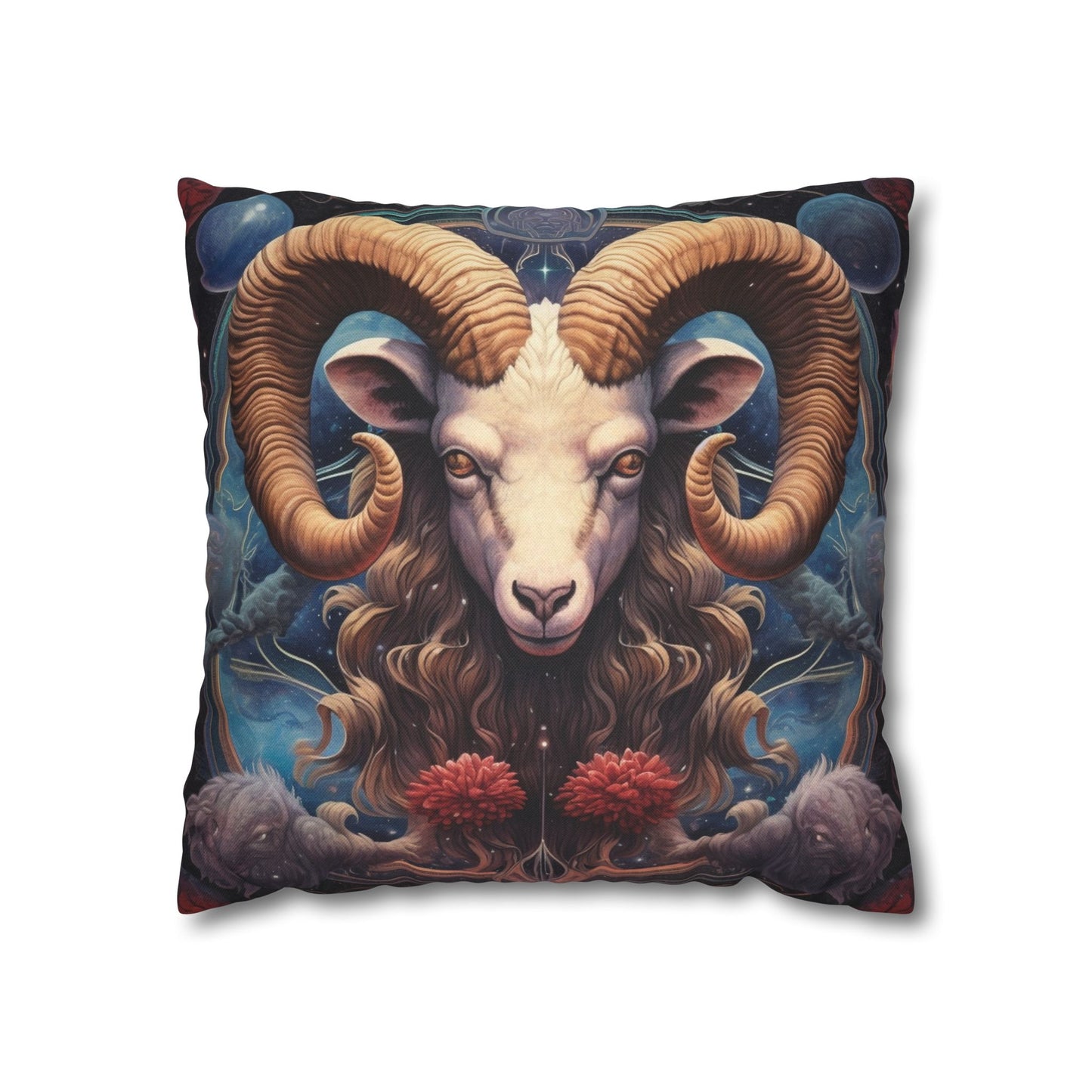 Aries Zodiac Ram - Vibrant Astrological Sign Cosmic Space Symbol - Spun Polyester Square Pillow Case