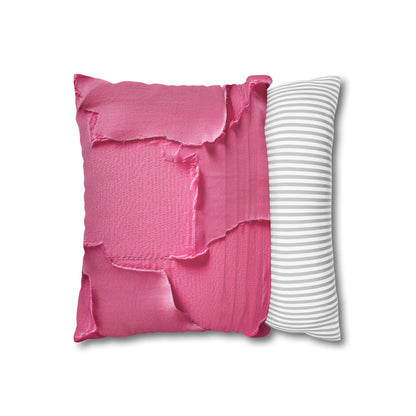 Distressed Neon Pink: Edgy, Ripped Denim-Inspired Doll Fabric - Spun Polyester Square Pillow Case