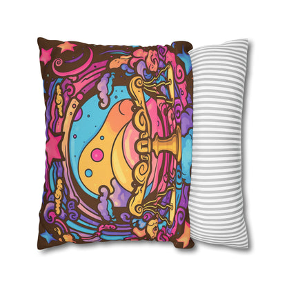 Cosmic Libra - Trippy Psychedelic Cartoon Art Zodiac Sign - Spun Polyester Square Pillow Case