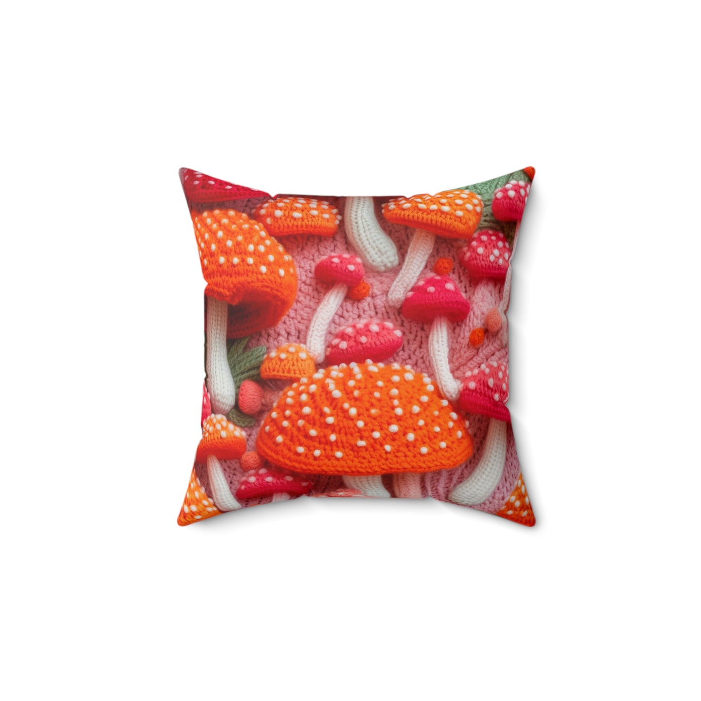 Mushroom Crochet, Enchanted Forest Design, Earthy Fungi. Mystical Magic Woodland, Immerse in Nature - Spun Polyester Square Pillow