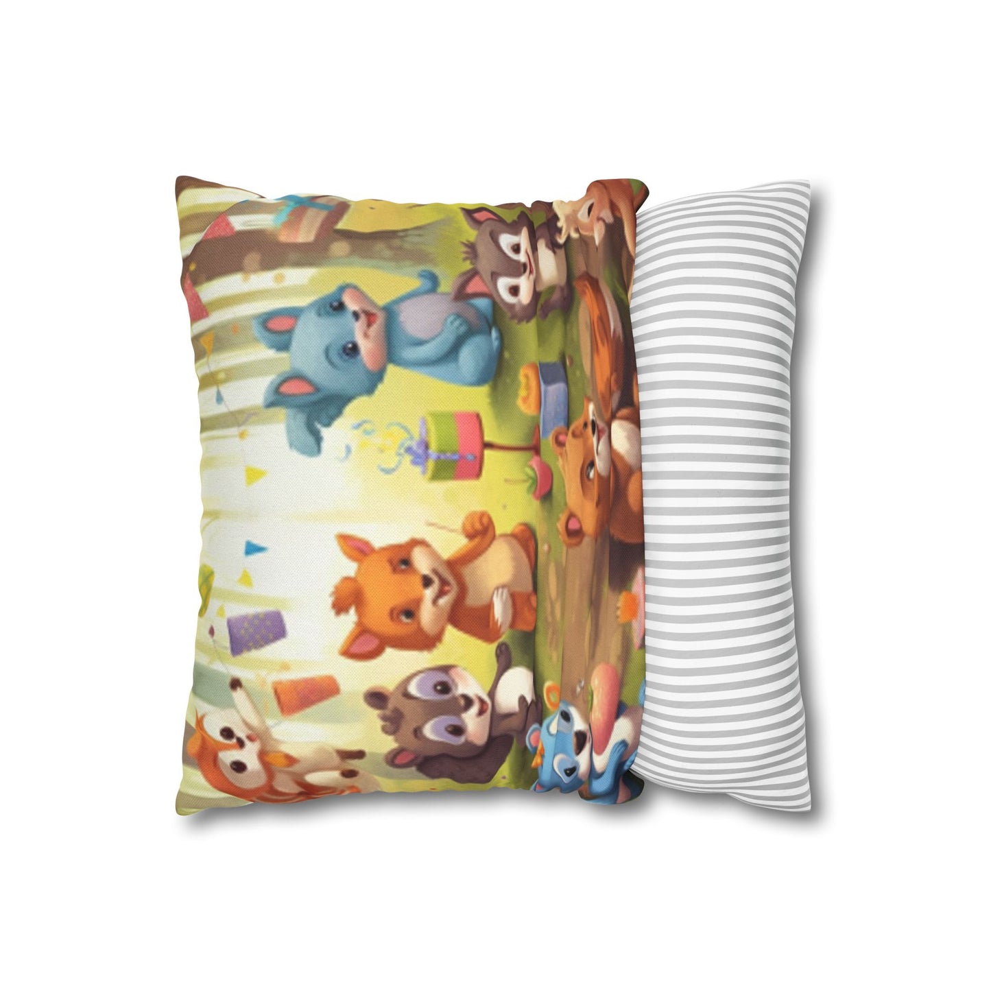 Nursery Art - Cartoon Forest Animals Party Design Spun Polyester Square Pillow Case