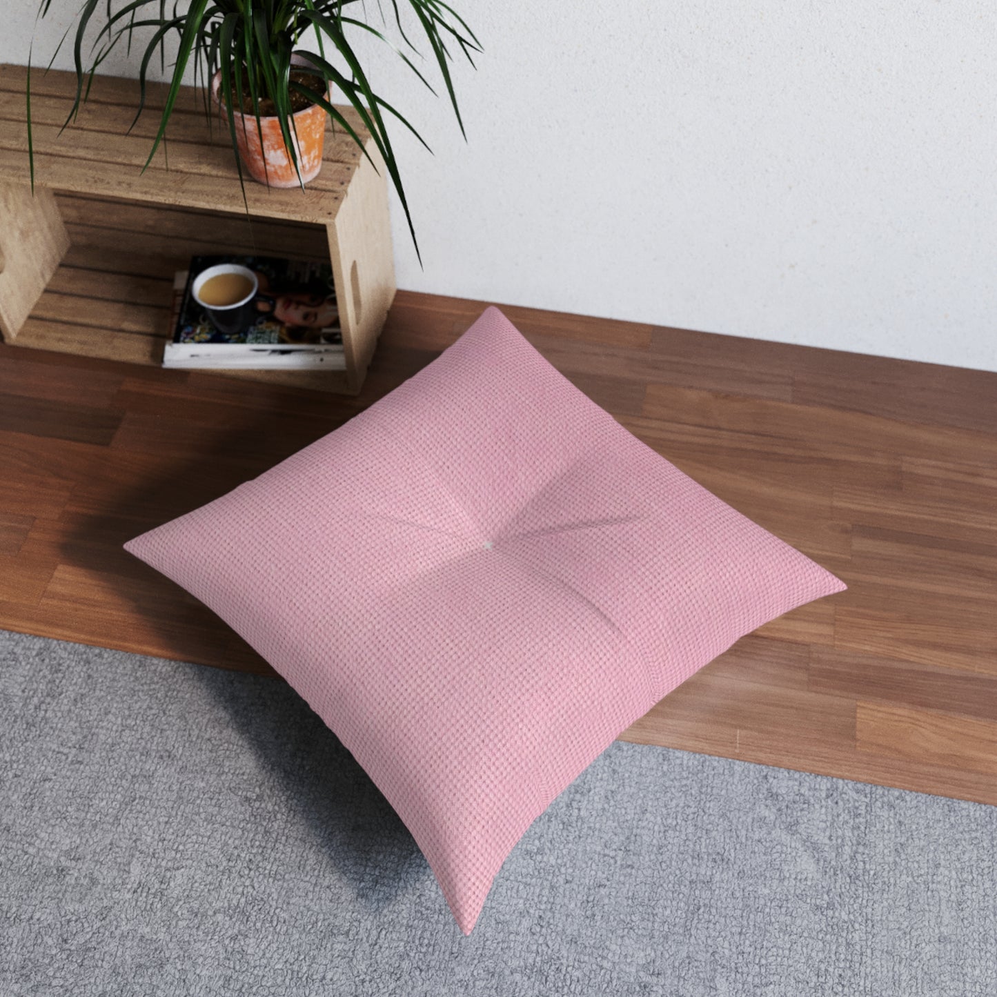 Blushing Garment Dye Pink: Denim-Inspired, Soft-Toned Fabric - Tufted Floor Pillow, Square