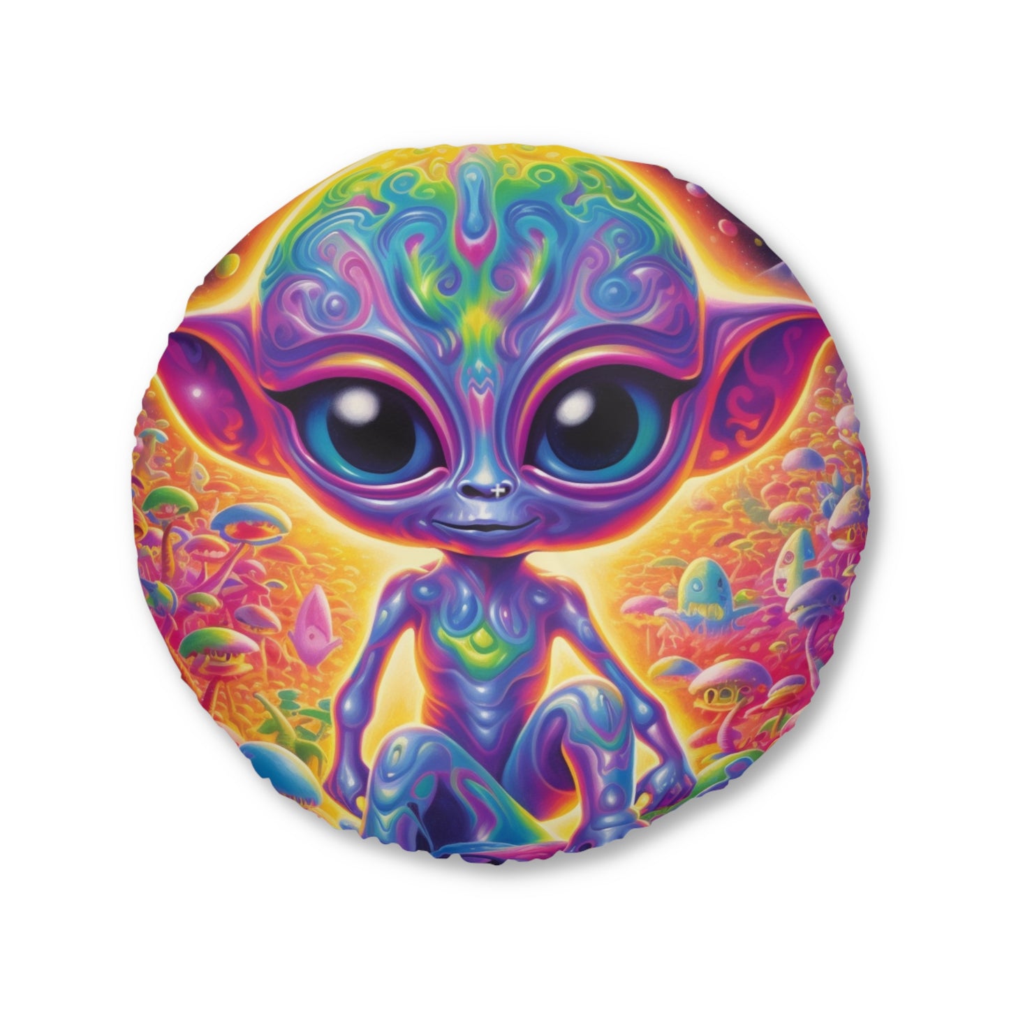 Colorful Extraterrestrial Design - Vibrant, Unique & Eye-Catching - Tufted Floor Pillow, Round