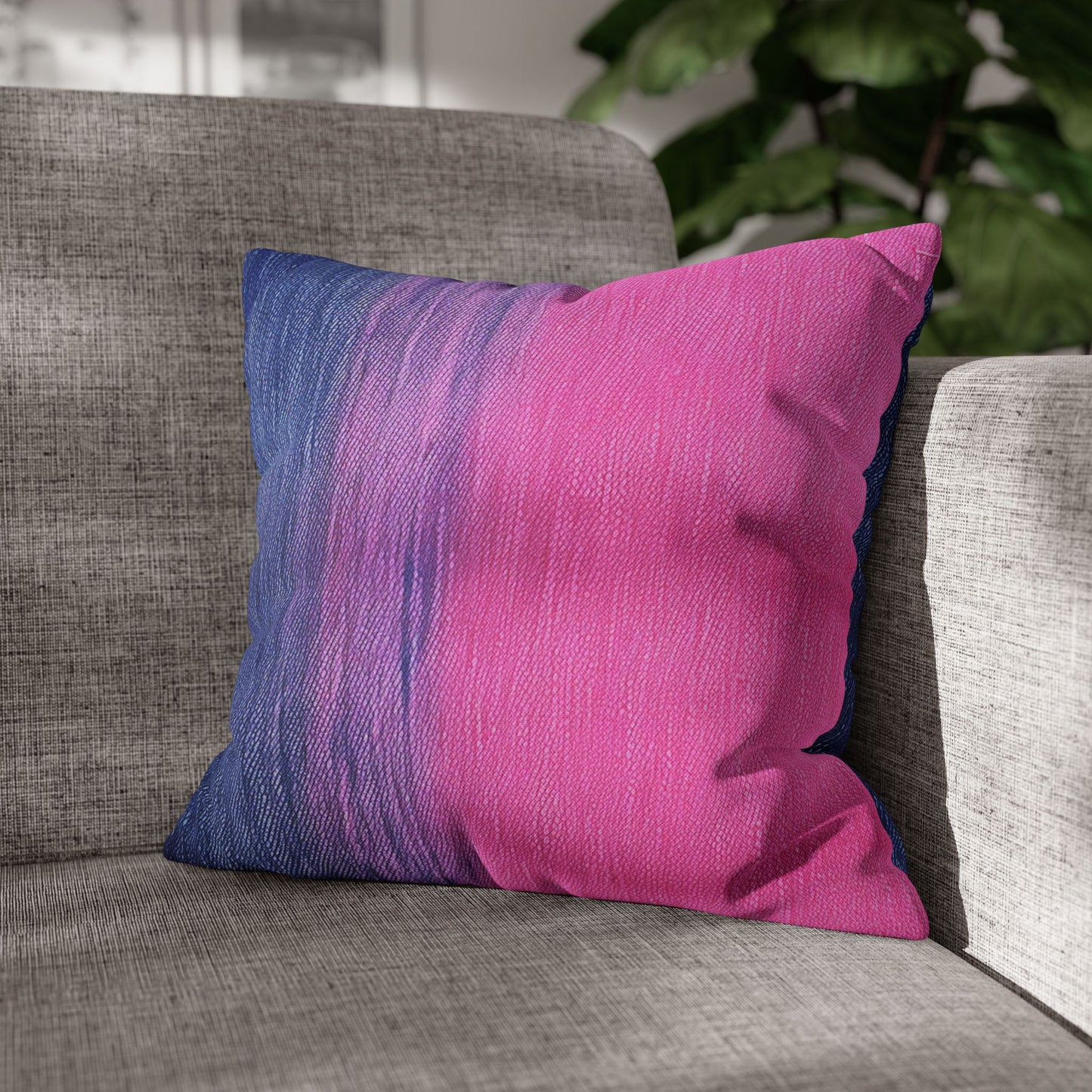 Dual Delight: Half-and-Half Pink & Blue Denim Daydream - Spun Polyester Square Pillow Case