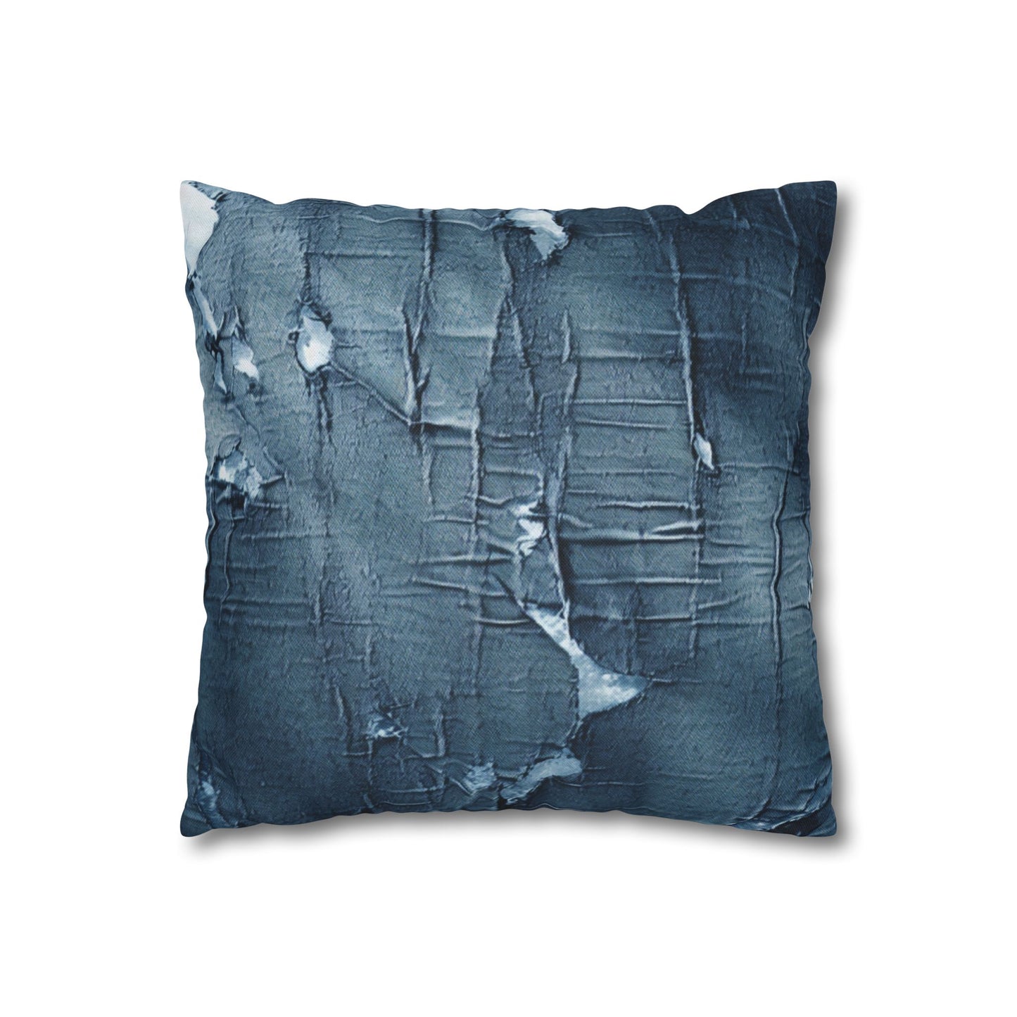 Distressed Blue Denim-Look: Edgy, Torn Fabric Design - Spun Polyester Square Pillow Case