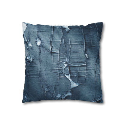 Distressed Blue Denim-Look: Edgy, Torn Fabric Design - Spun Polyester Square Pillow Case