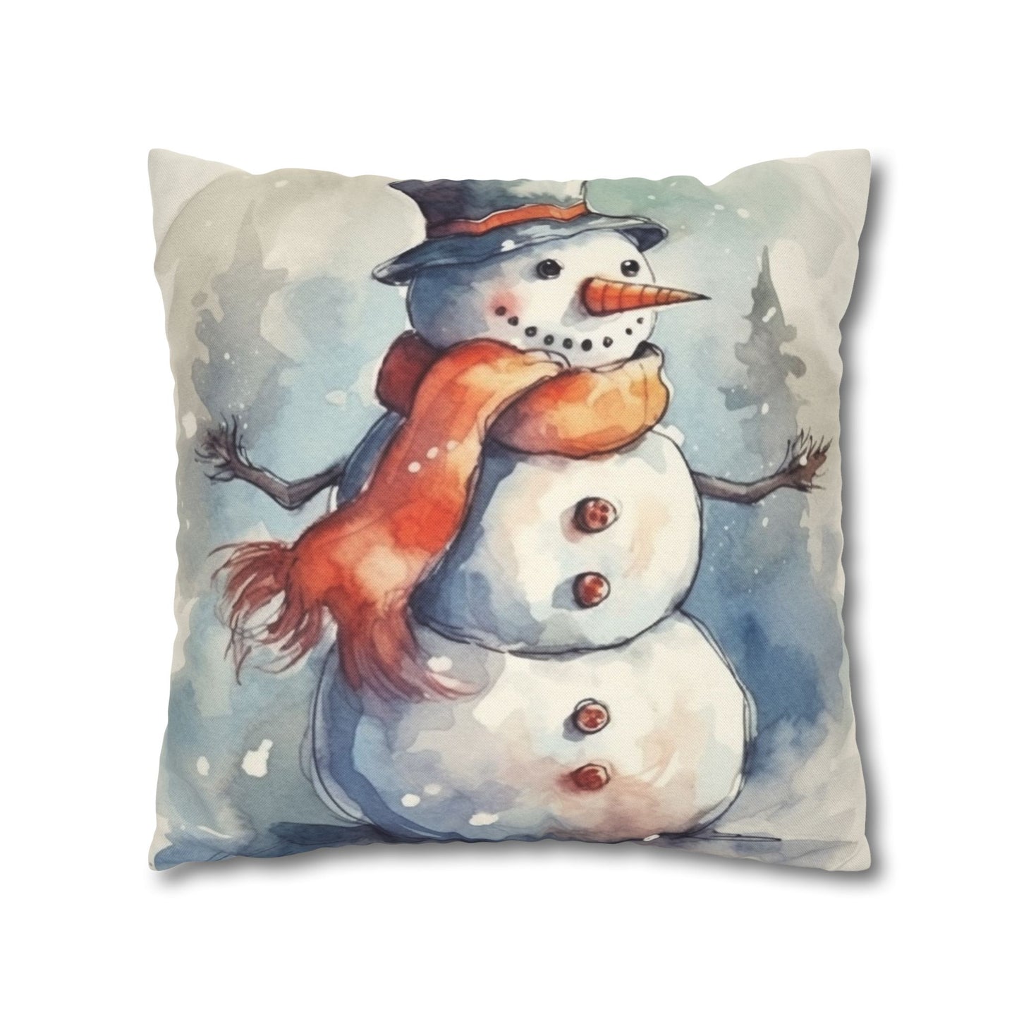 Frosty Winter Snowman - Spun Polyester Square Pillow Case