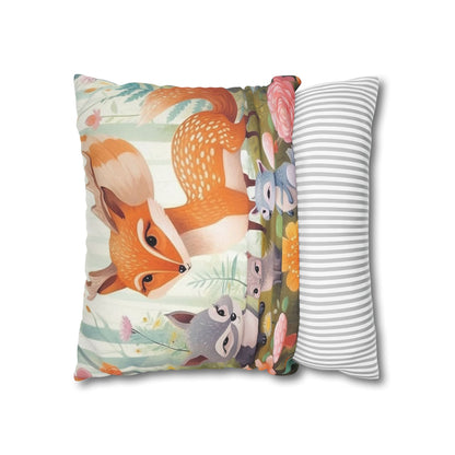 Cute Woodland Creatures Whimsical Animal Art Spun Polyester Square Pillow Case