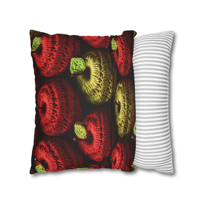 Crochet Apple Amigurumi - Big American Red Apples - Healthy Fruit Snack Design - Spun Polyester Square Pillow Case