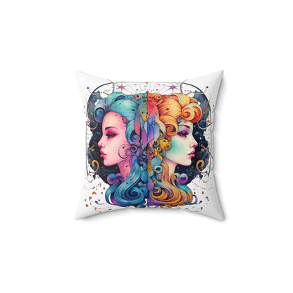 Graffiti Gemini Zodiac Sign - Astrology, Twins Symbol - Spun Polyester Square Pillow