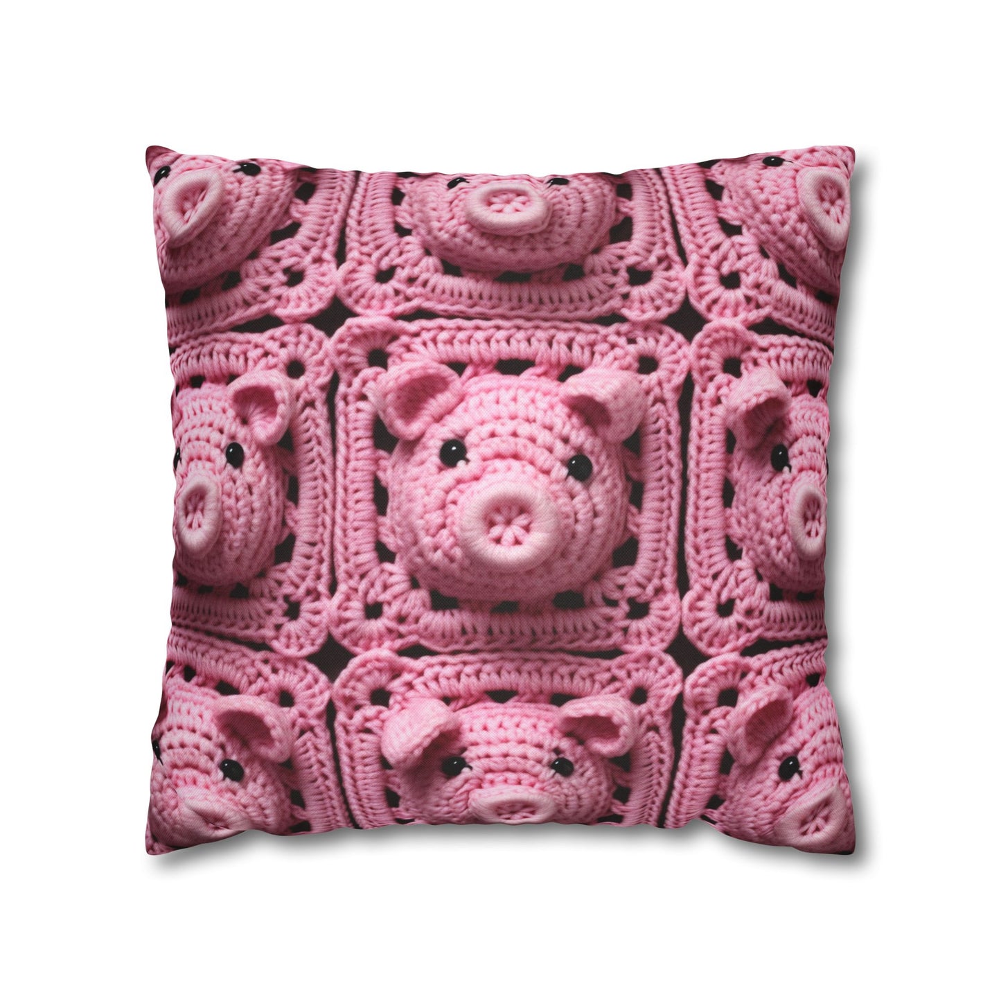 Crochet Pig Farm Animal Pink Snout Piggy Pattern - Spun Polyester Square Pillow Case