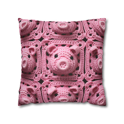 Crochet Pig Farm Animal Pink Snout Piggy Pattern - Spun Polyester Square Pillow Case