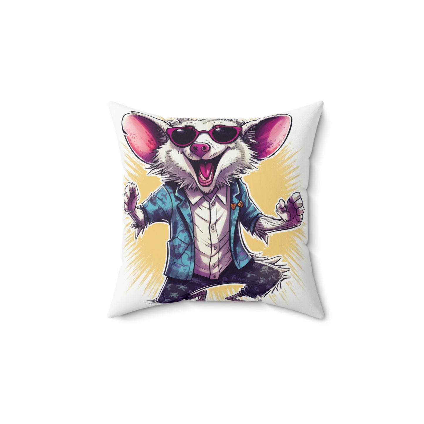 Joyous Opossum Cartoon Anime Design Spun Polyester Square Pillow