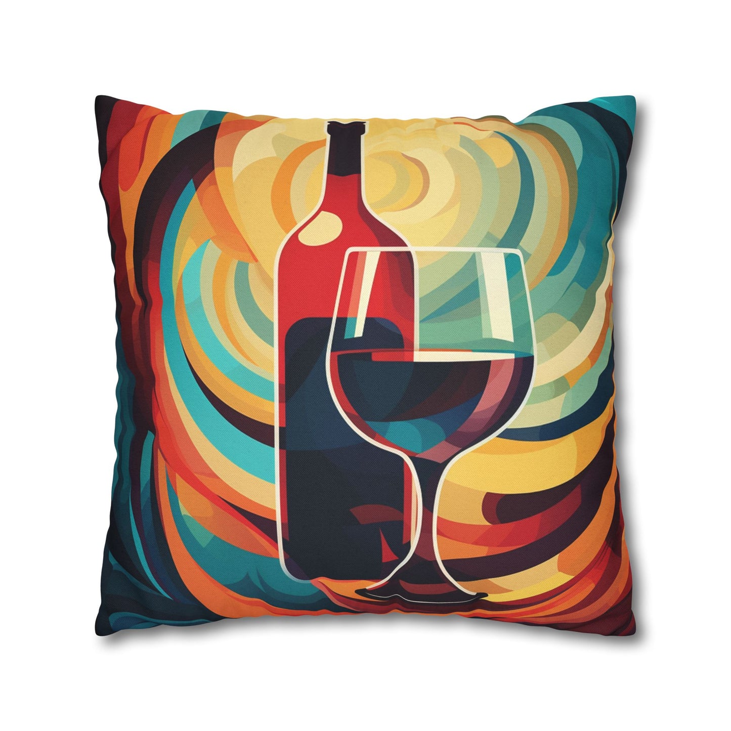 Wine Lover Abstract - Bottle & Glass Design Spun Polyester Square Pillow Case